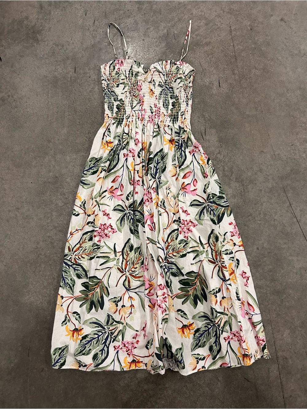 H&M Women’s Medium Floral Smocked Bust Maxi Dress Spaghetti Strap Cottagecore